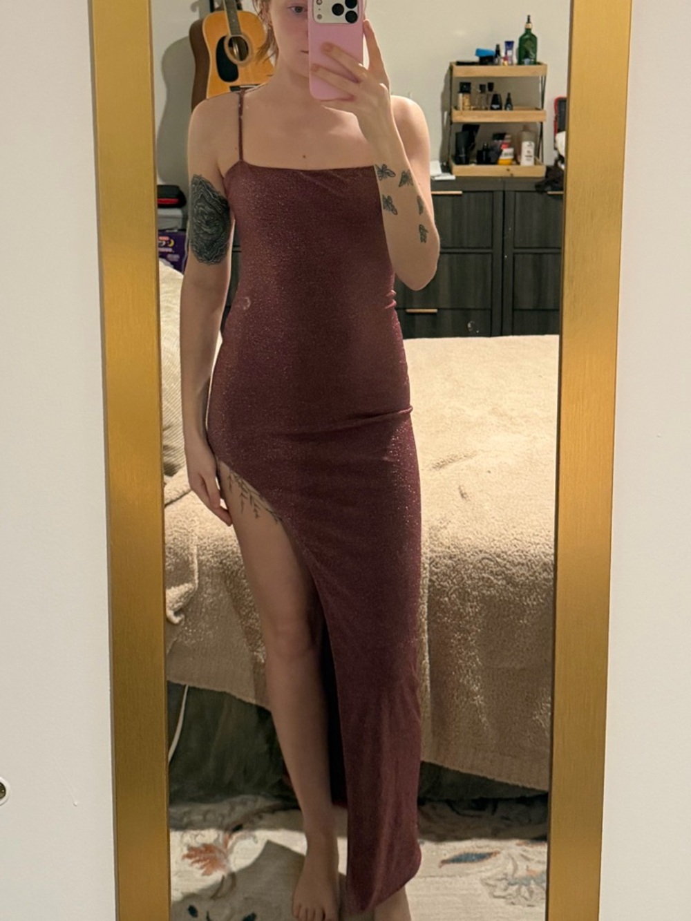 Princess Polly Wine High-Slit Maxi Dress